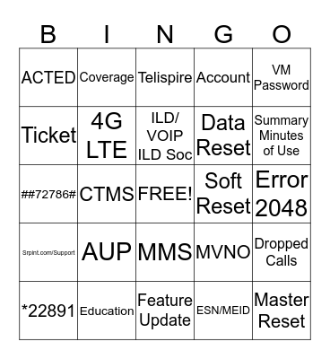 Flash Wireless TS Bingo Card