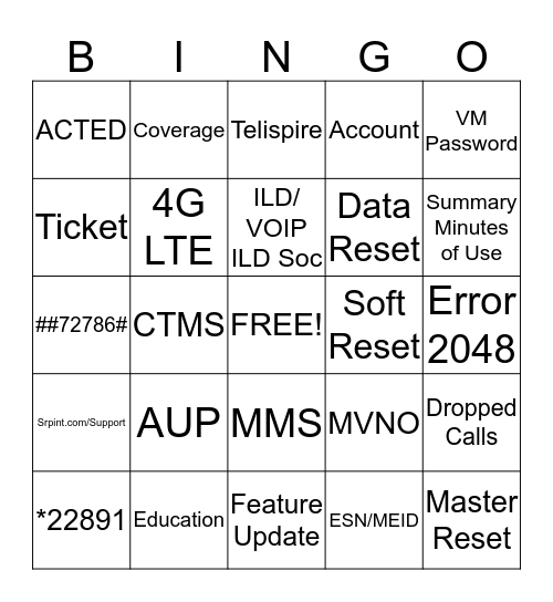 Flash Wireless TS Bingo Card