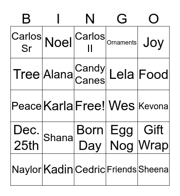 NAYLOR CHRISTMAS Bingo Card