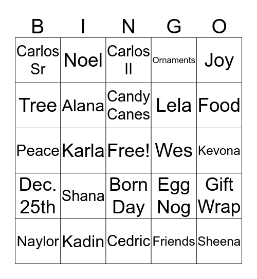 NAYLOR CHRISTMAS Bingo Card