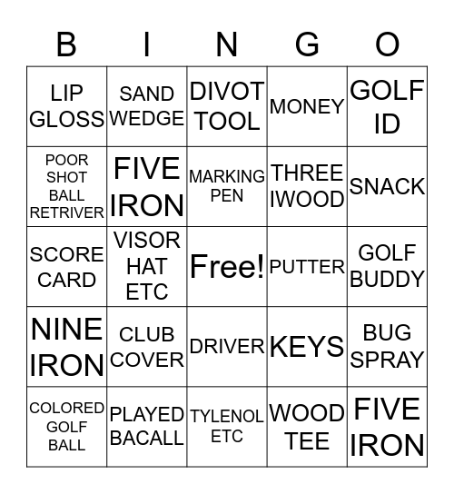 PAR-TEE GOLF Bingo Card