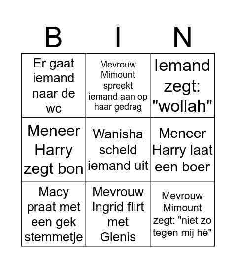 Glenis Bingo Card
