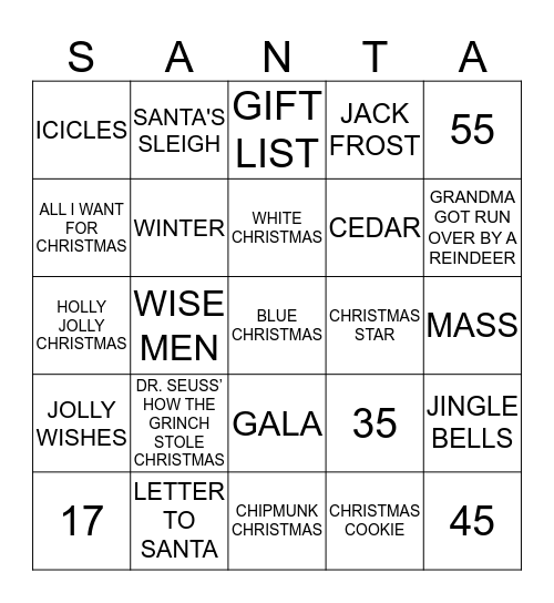 2019 Christmas Bingo Card