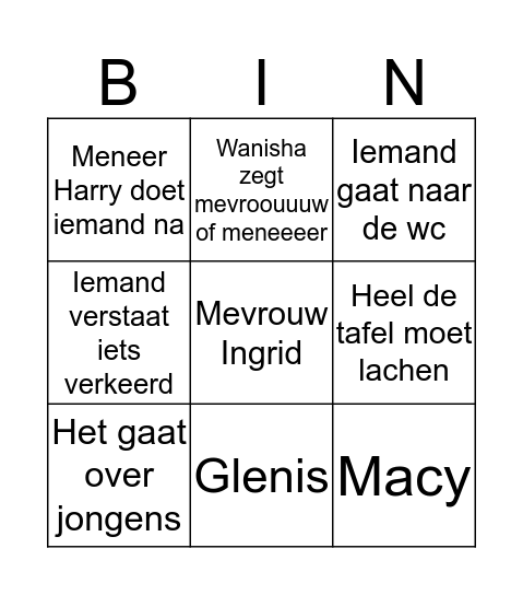 Mevrouw Mimount Bingo Card