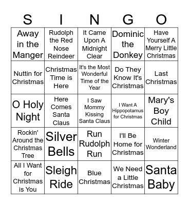 Christmas Songs Bingo Card