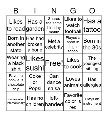 Get to Know You  Bingo  Bingo Card