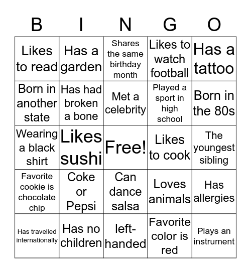 Get to Know You  Bingo  Bingo Card