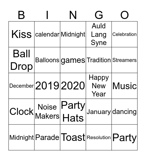 New Year's Eve Bingo! Bingo Card