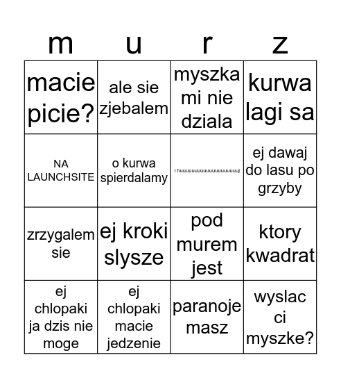 jest fajnie rdza gameplay Bingo Card