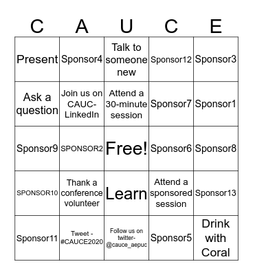 TEST - CAUCE 2020 Bingo Card