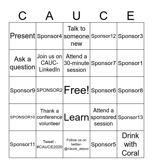 TEST - CAUCE 2020 Bingo Card