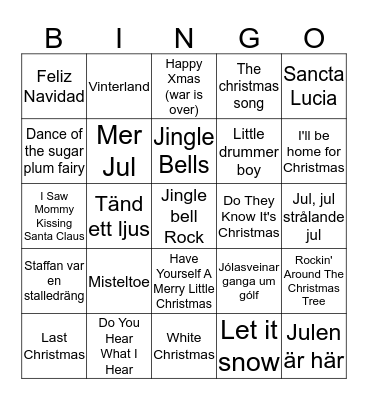 Christmas Songs Bingo Card