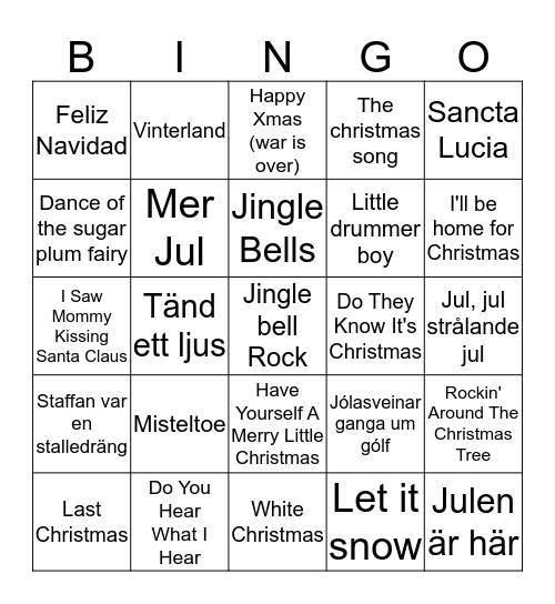 Christmas Songs Bingo Card