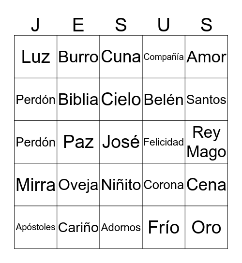 Navidad Bingo Card