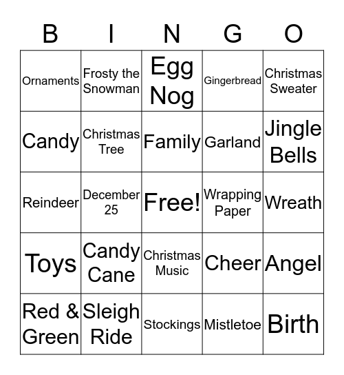 Christmas  Bingo Card