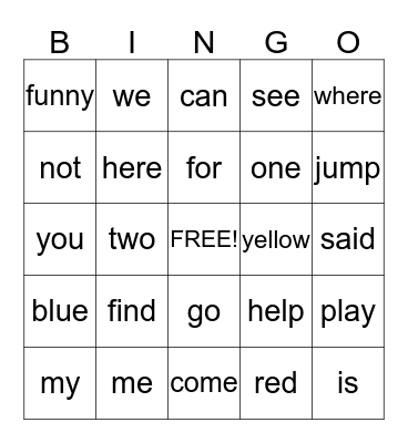 SIGHT WORD BINGO Card