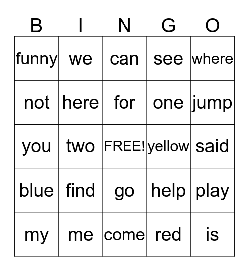 SIGHT WORD BINGO Card
