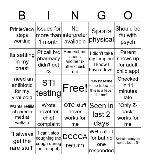 Walk In Bingo Card