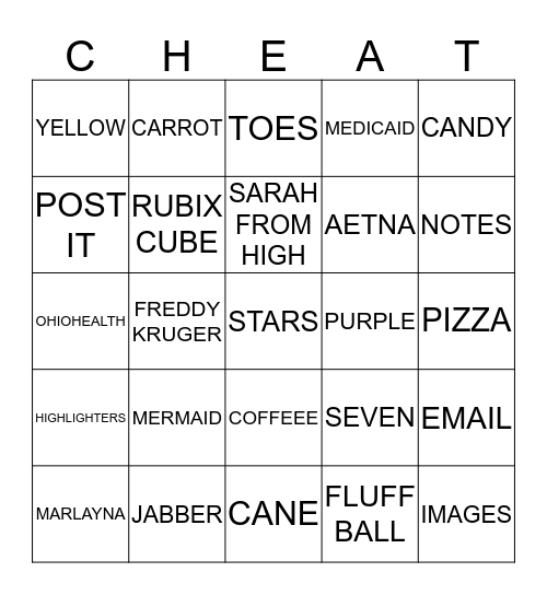 EVERYONE THINKS SHANNON IS A CHEATER Bingo Card