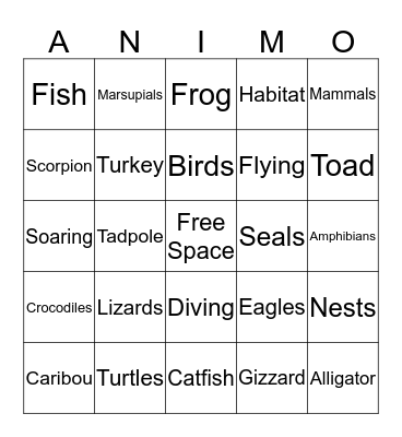 Animals Bingo Card