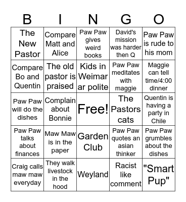 Family time Bingo Card