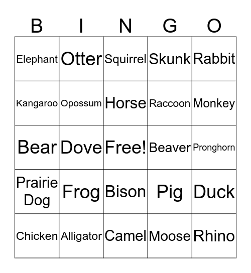 Animal Track Bingo Card