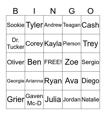 Tucker's Bingo Bonanza Bingo Card