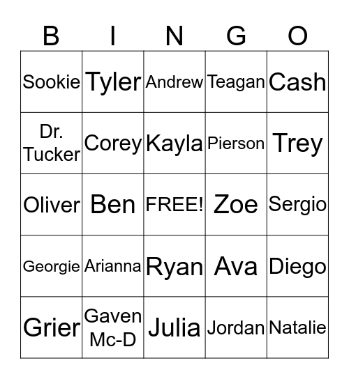 Tucker's Bingo Bonanza Bingo Card