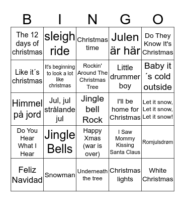 Christmas Songs Bingo Card