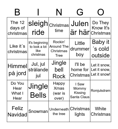 Christmas Songs Bingo Card