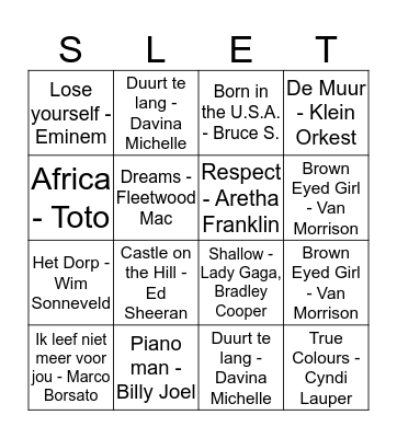 S'letten Kerstbingo Card