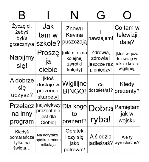 Wigilijne BINGO! Bingo Card