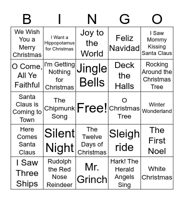 Christmas Music Bingo Card