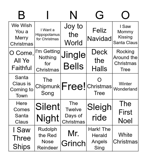 Christmas Music Bingo Card