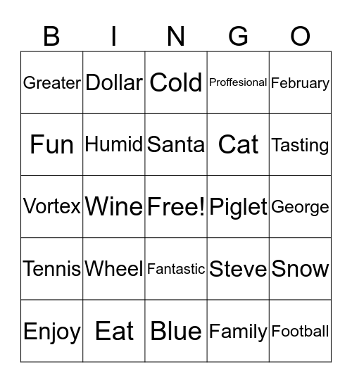 Dow Tennis Classic Bingo Card