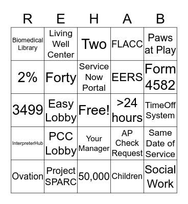 Rehabilitation Services BINGO Card