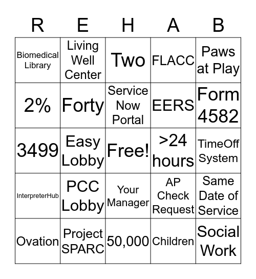 Rehabilitation Services BINGO Card