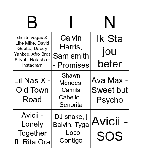 MusicBingo Card