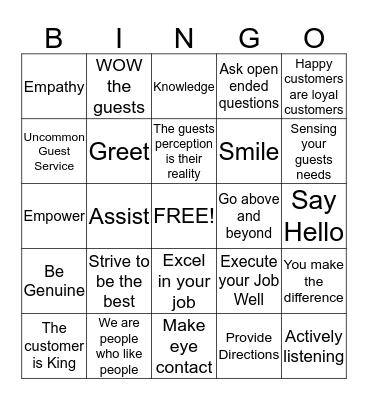 Best Western/ Clarion Hotel Bingo Card