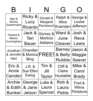 Famous TV Couples Bingo Card