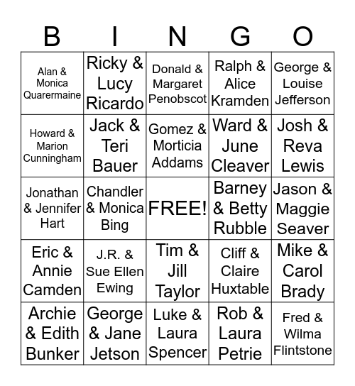 Famous TV Couples Bingo Card