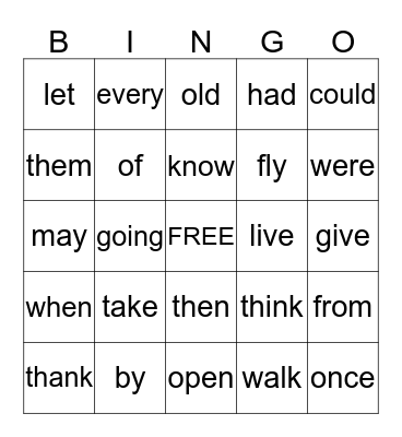 SIGHT WORD BINGO@1 Bingo Card