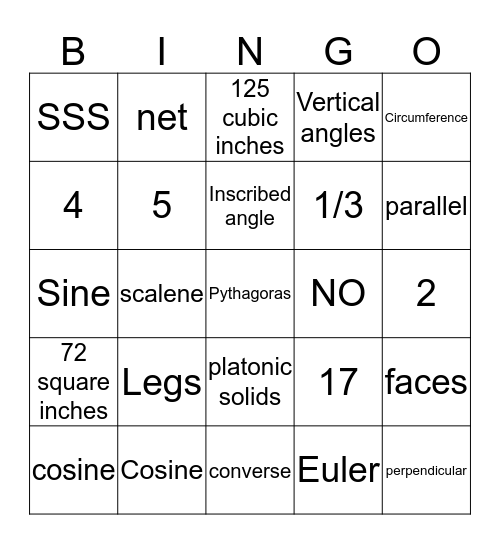 Geometry Bingo Card