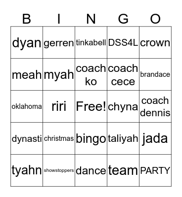 Showstoppers Bingo Card