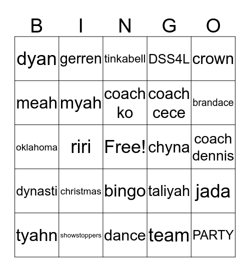 Showstoppers Bingo Card