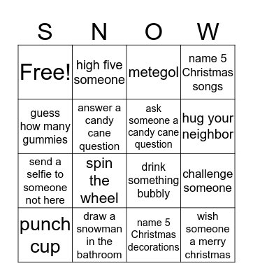 Christmas Party 2019 Bingo Card