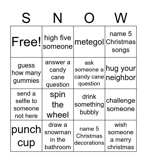 Christmas Party 2019 Bingo Card