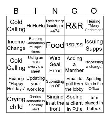 Holiday Bingo Card