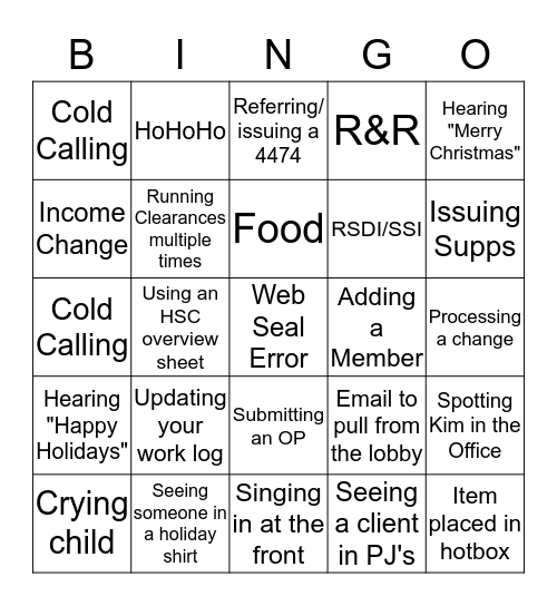 Holiday Bingo Card