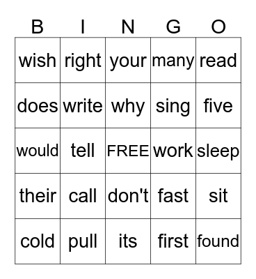 SIGHT WORD BINGO@2 Bingo Card